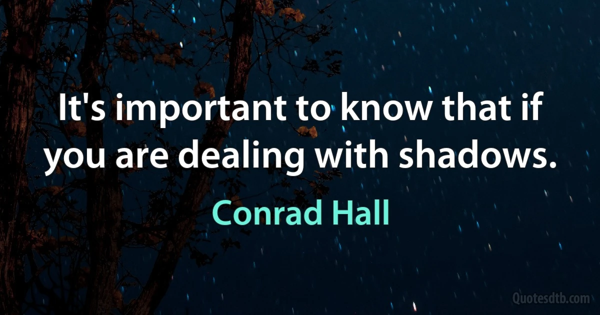 It's important to know that if you are dealing with shadows. (Conrad Hall)