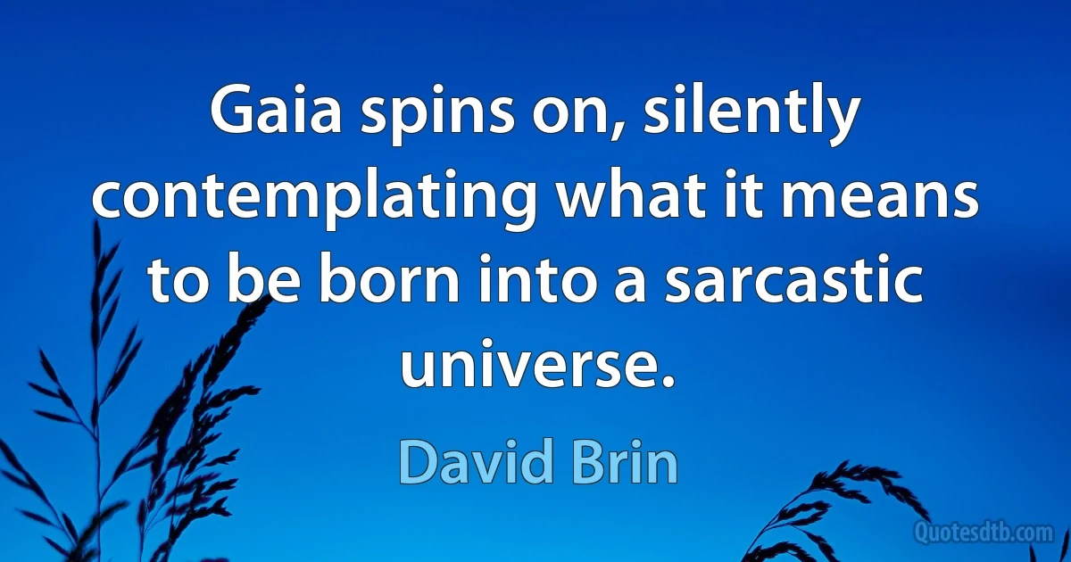 Gaia spins on, silently contemplating what it means to be born into a sarcastic universe. (David Brin)