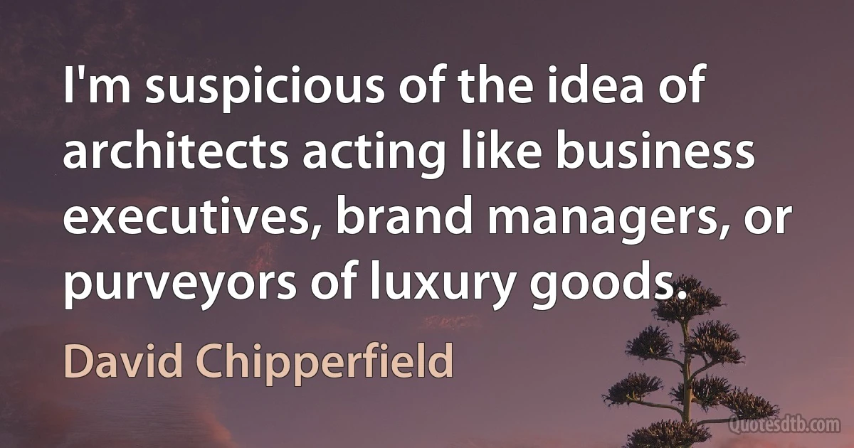 I'm suspicious of the idea of architects acting like business executives, brand managers, or purveyors of luxury goods. (David Chipperfield)