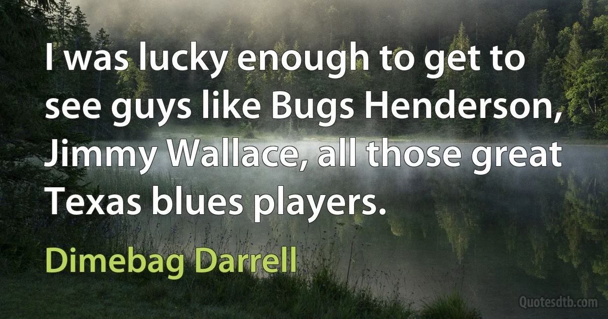 I was lucky enough to get to see guys like Bugs Henderson, Jimmy Wallace, all those great Texas blues players. (Dimebag Darrell)