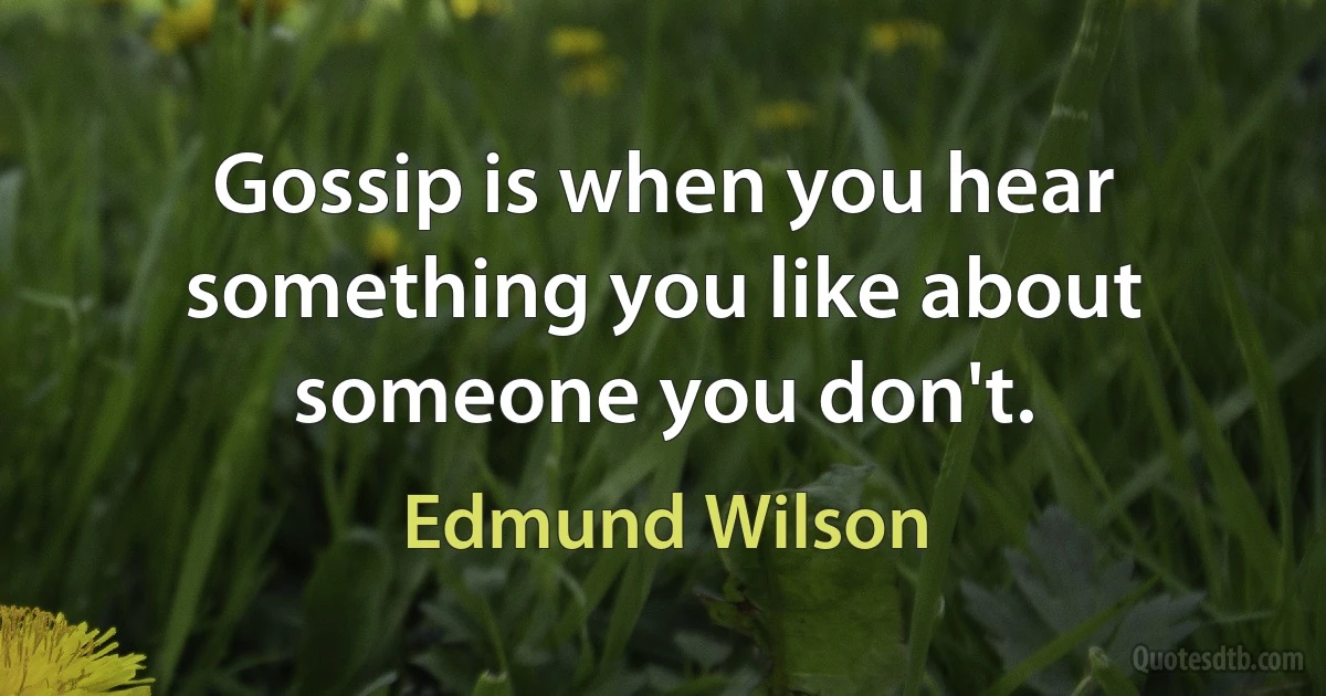 Gossip is when you hear something you like about someone you don't. (Edmund Wilson)