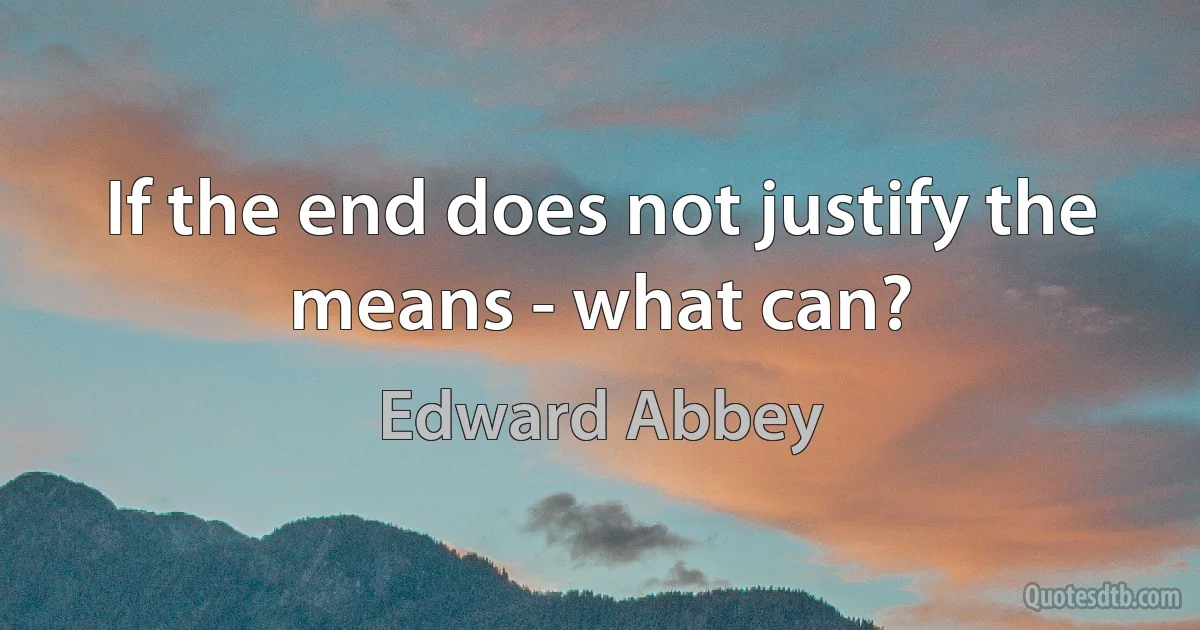 If the end does not justify the means - what can? (Edward Abbey)