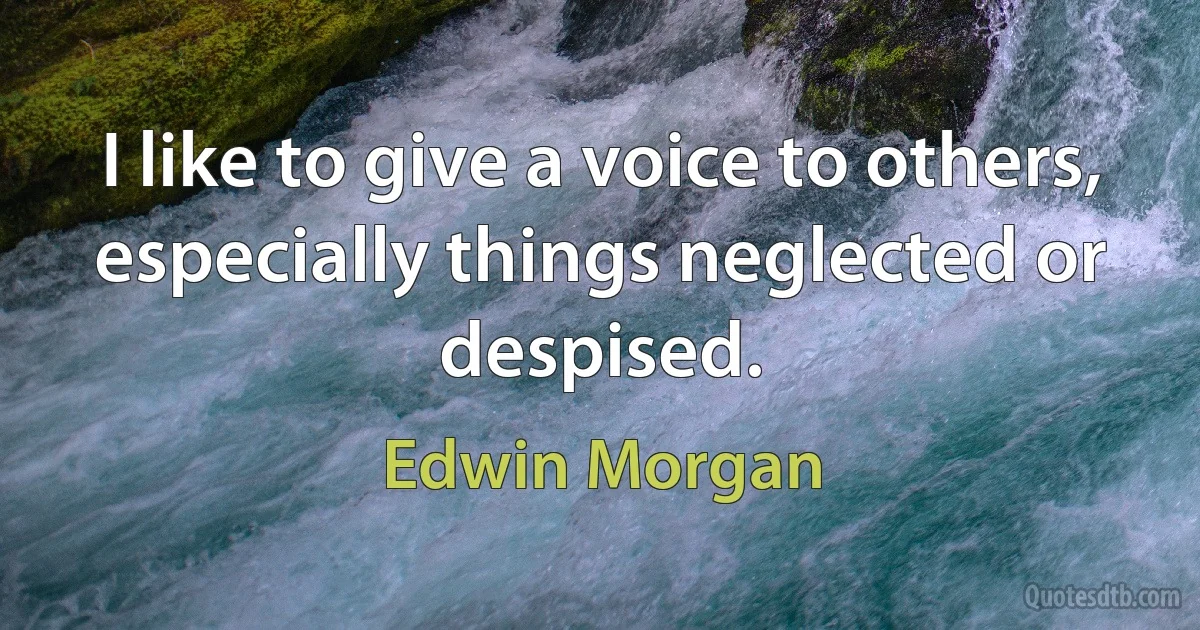 I like to give a voice to others, especially things neglected or despised. (Edwin Morgan)