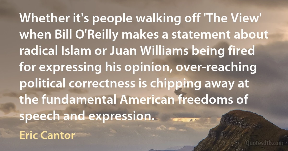 Whether it's people walking off 'The View' when Bill O'Reilly makes a statement about radical Islam or Juan Williams being fired for expressing his opinion, over-reaching political correctness is chipping away at the fundamental American freedoms of speech and expression. (Eric Cantor)