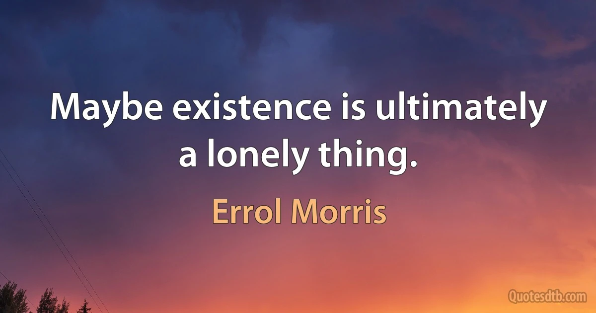 Maybe existence is ultimately a lonely thing. (Errol Morris)