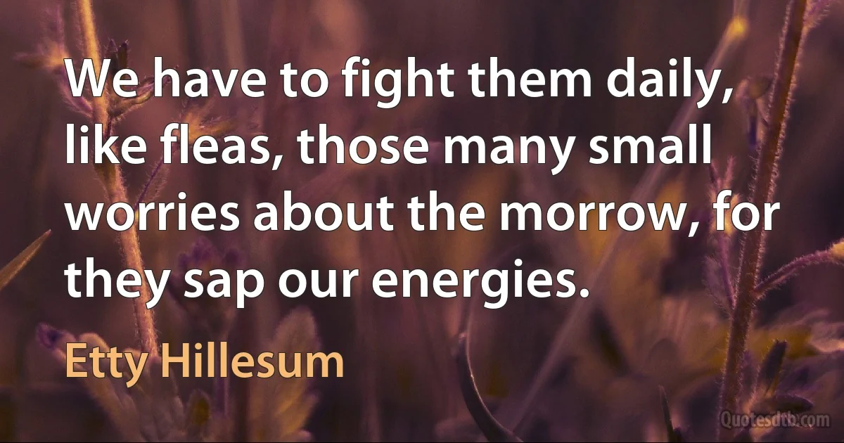 We have to fight them daily, like fleas, those many small worries about the morrow, for they sap our energies. (Etty Hillesum)