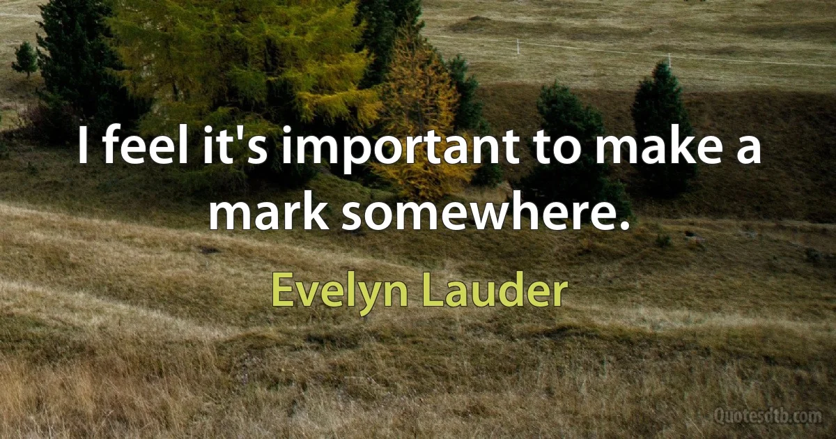 I feel it's important to make a mark somewhere. (Evelyn Lauder)