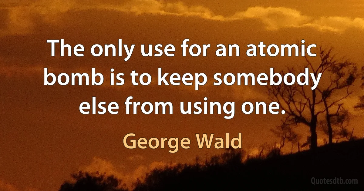 The only use for an atomic bomb is to keep somebody else from using one. (George Wald)