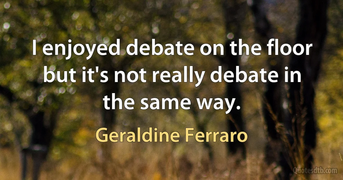 I enjoyed debate on the floor but it's not really debate in the same way. (Geraldine Ferraro)