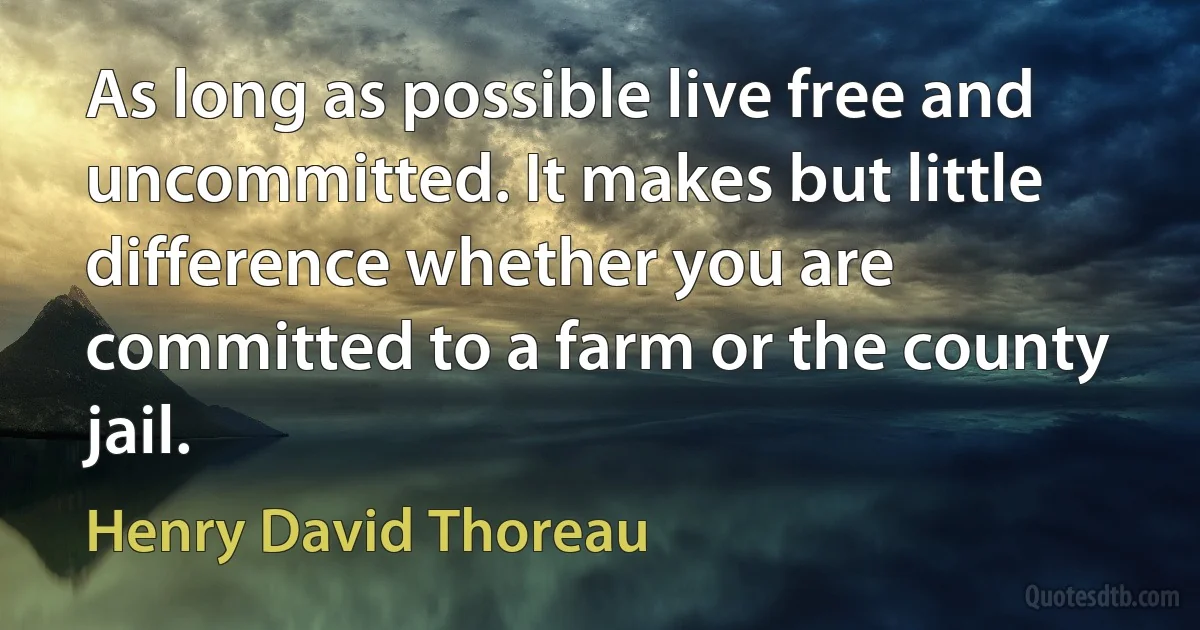 As long as possible live free and uncommitted. It makes but little difference whether you are committed to a farm or the county jail. (Henry David Thoreau)