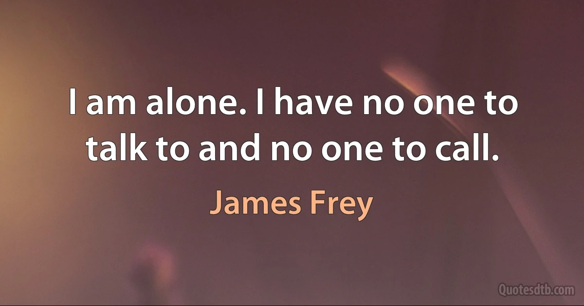 I am alone. I have no one to talk to and no one to call. (James Frey)