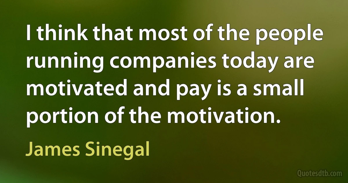 I think that most of the people running companies today are motivated and pay is a small portion of the motivation. (James Sinegal)