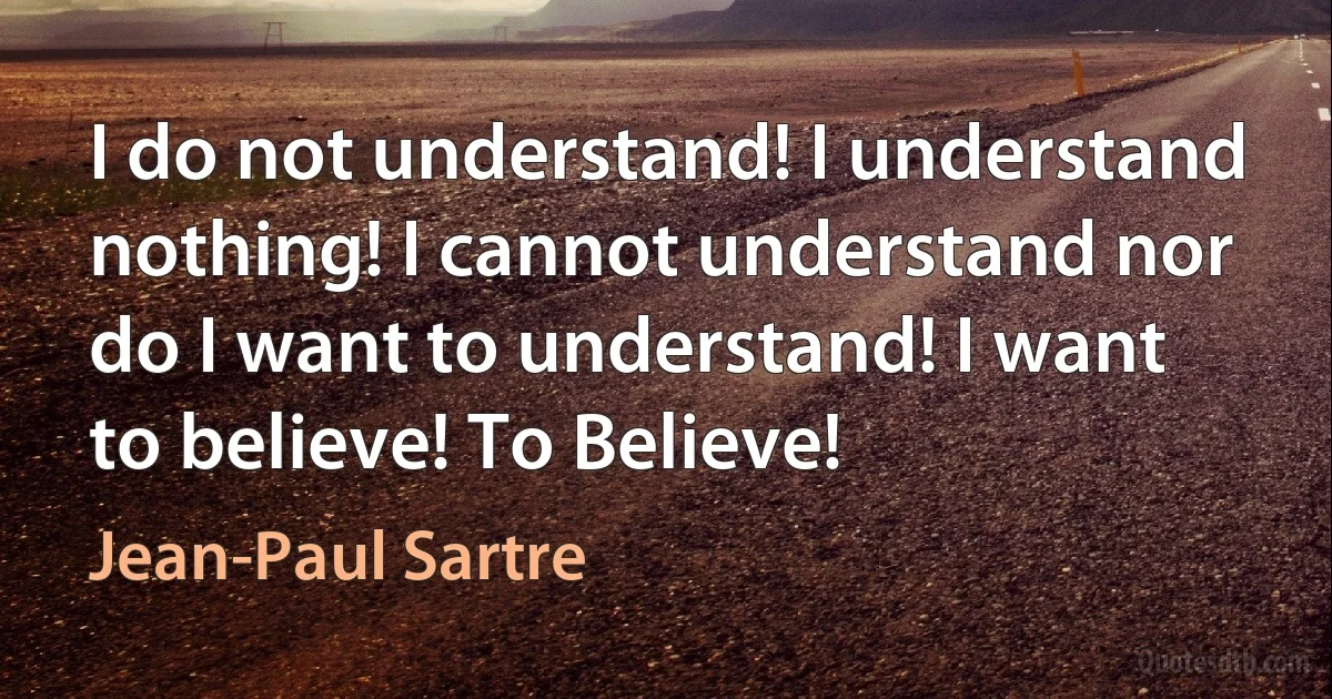 I do not understand! I understand nothing! I cannot understand nor do I want to understand! I want to believe! To Believe! (Jean-Paul Sartre)