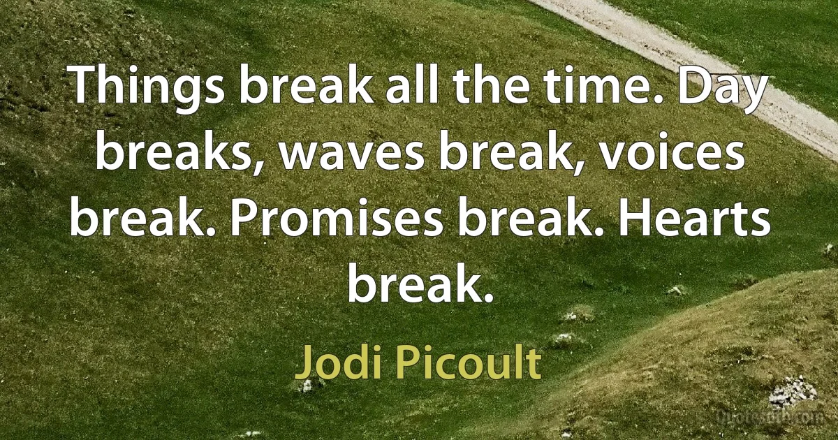 Things break all the time. Day breaks, waves break, voices break. Promises break. Hearts break. (Jodi Picoult)