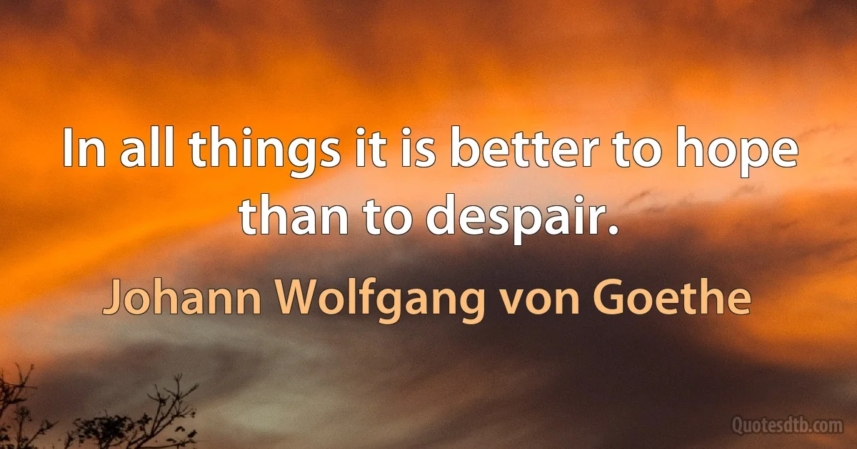 In all things it is better to hope than to despair. (Johann Wolfgang von Goethe)