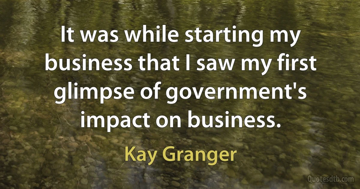 It was while starting my business that I saw my first glimpse of government's impact on business. (Kay Granger)