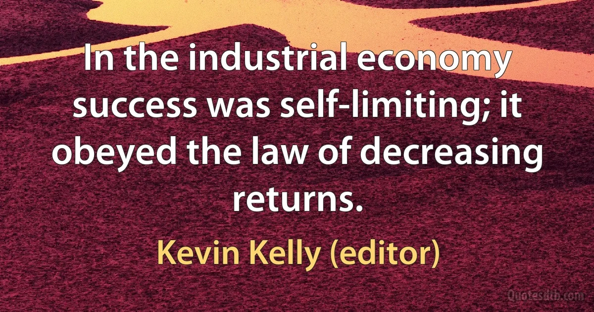 In the industrial economy success was self-limiting; it obeyed the law of decreasing returns. (Kevin Kelly (editor))