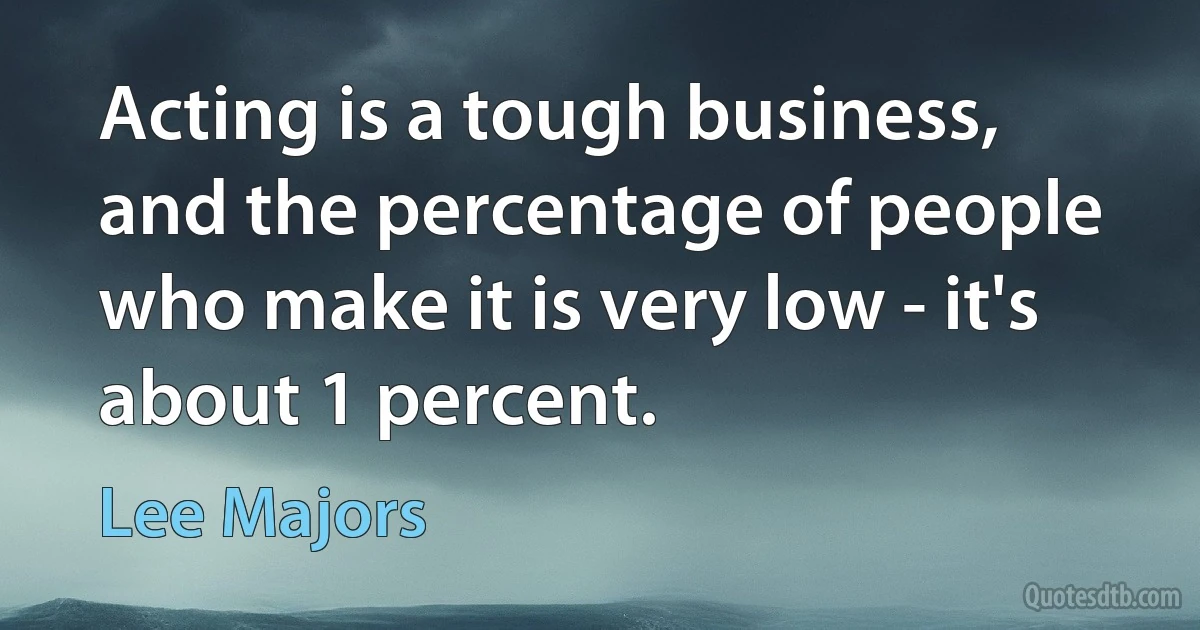 Acting is a tough business, and the percentage of people who make it is very low - it's about 1 percent. (Lee Majors)