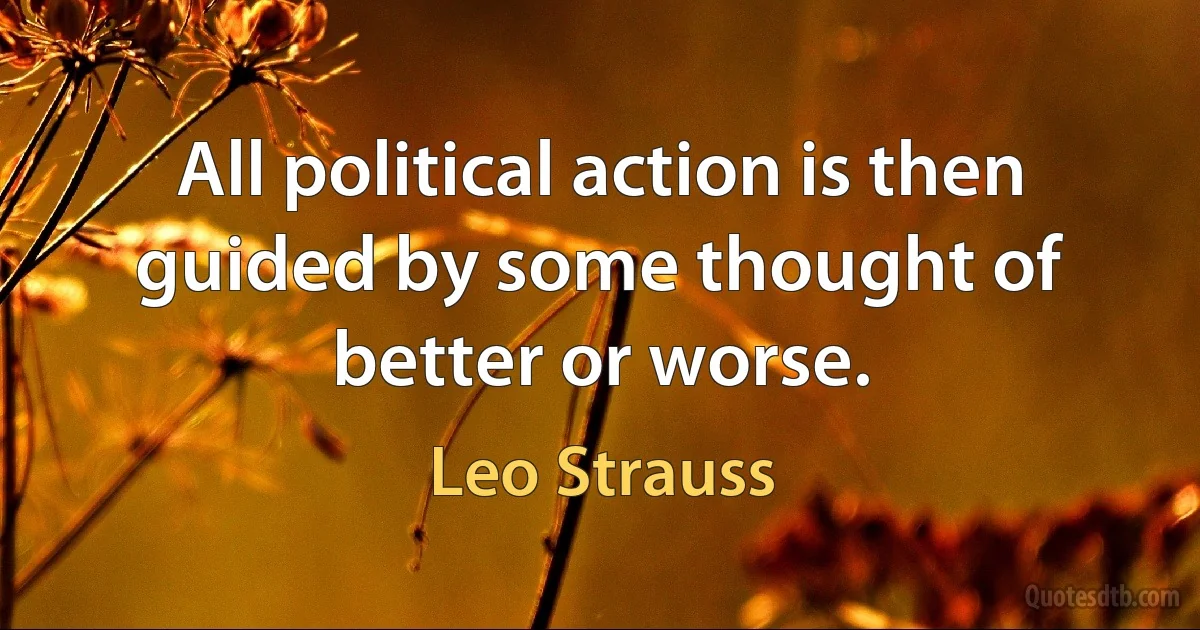 All political action is then guided by some thought of better or worse. (Leo Strauss)