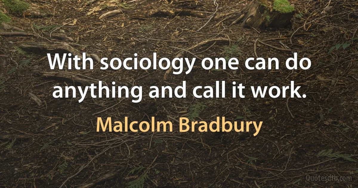 With sociology one can do anything and call it work. (Malcolm Bradbury)