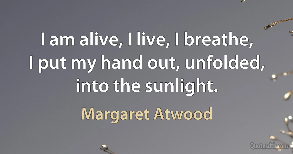 I am alive, I live, I breathe, I put my hand out, unfolded, into the sunlight. (Margaret Atwood)