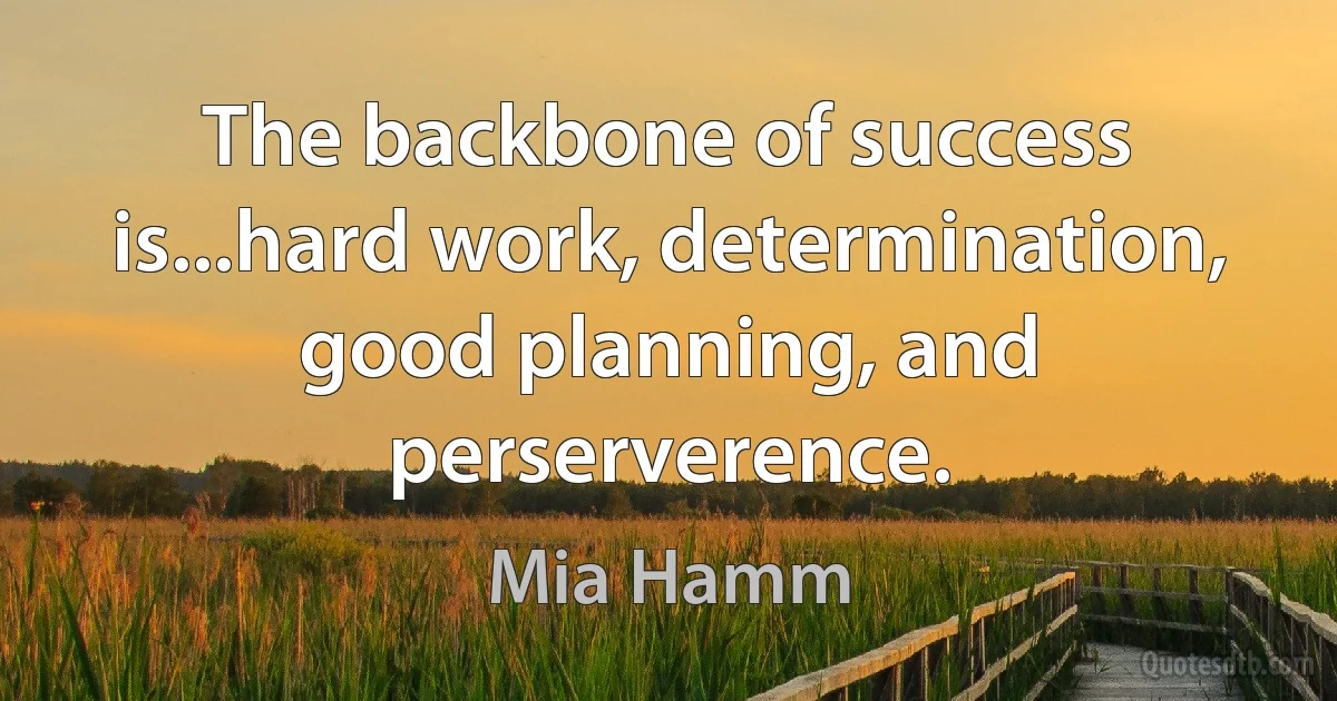 The backbone of success is...hard work, determination, good planning, and perserverence. (Mia Hamm)