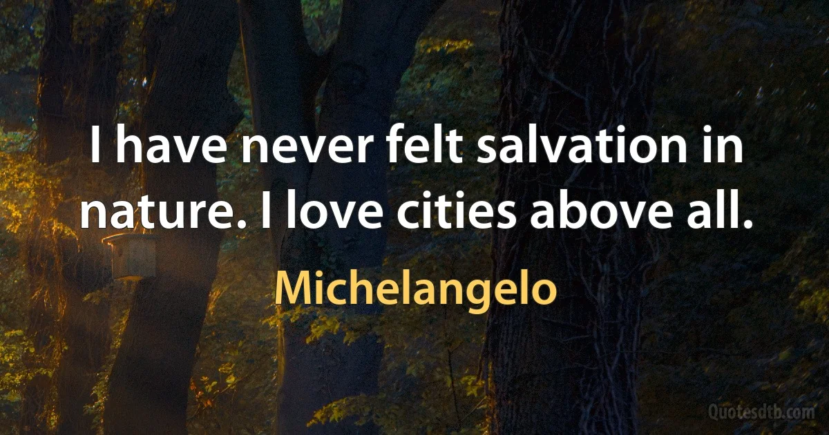 I have never felt salvation in nature. I love cities above all. (Michelangelo)