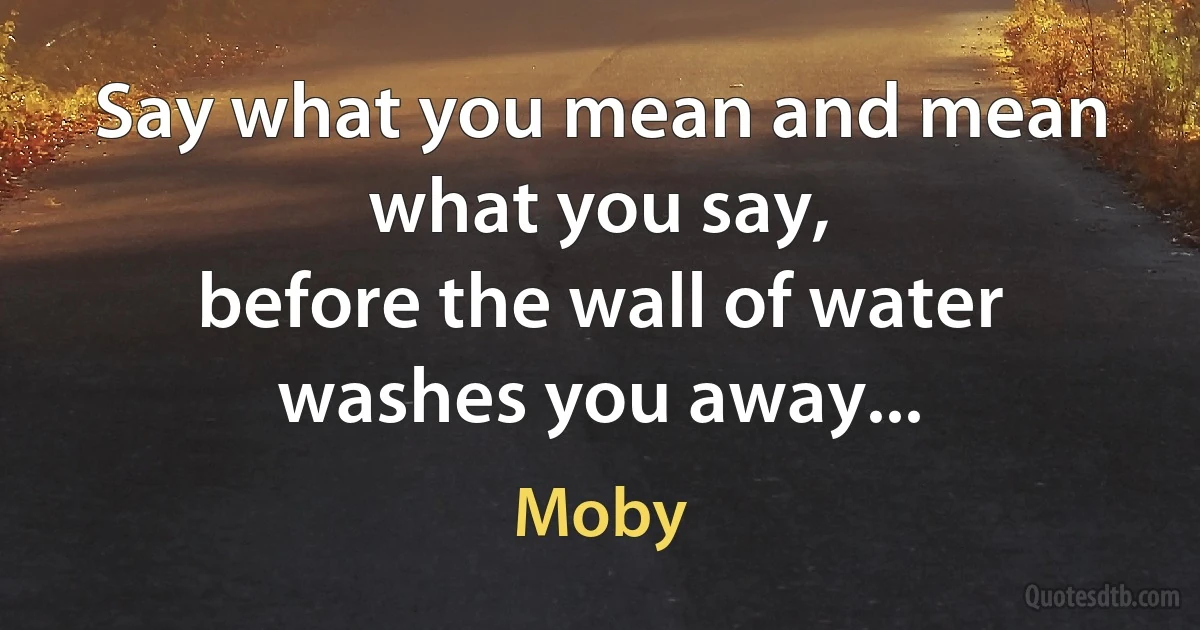 Say what you mean and mean what you say,
before the wall of water washes you away... (Moby)