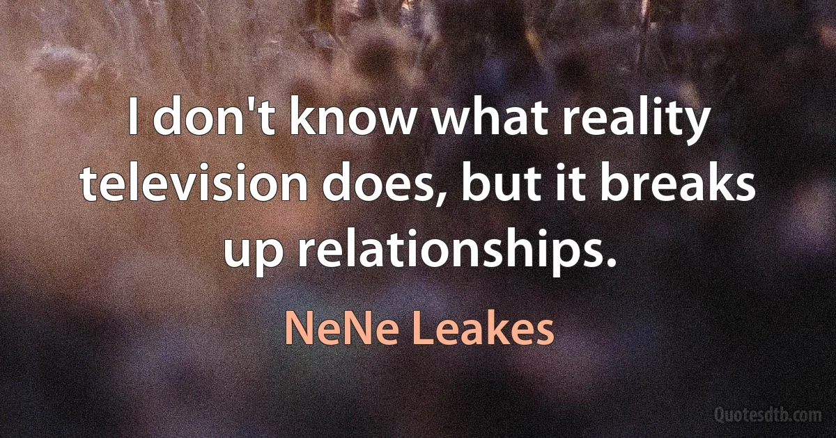 I don't know what reality television does, but it breaks up relationships. (NeNe Leakes)