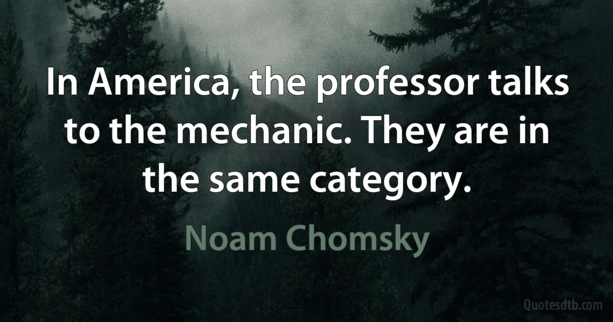 In America, the professor talks to the mechanic. They are in the same category. (Noam Chomsky)