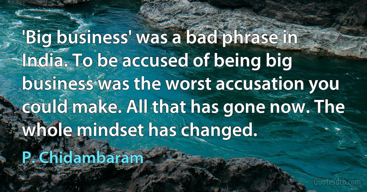 'Big business' was a bad phrase in India. To be accused of being big business was the worst accusation you could make. All that has gone now. The whole mindset has changed. (P. Chidambaram)