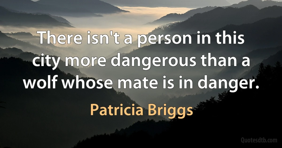 There isn't a person in this city more dangerous than a wolf whose mate is in danger. (Patricia Briggs)