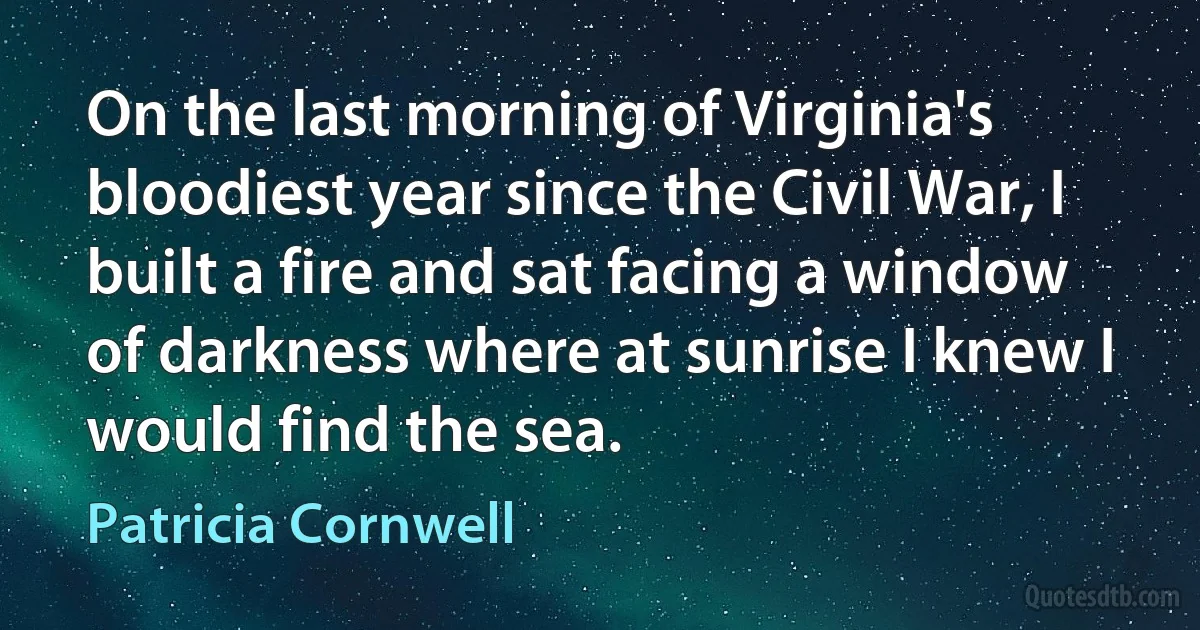 On the last morning of Virginia's bloodiest year since the Civil War, I built a fire and sat facing a window of darkness where at sunrise I knew I would find the sea. (Patricia Cornwell)