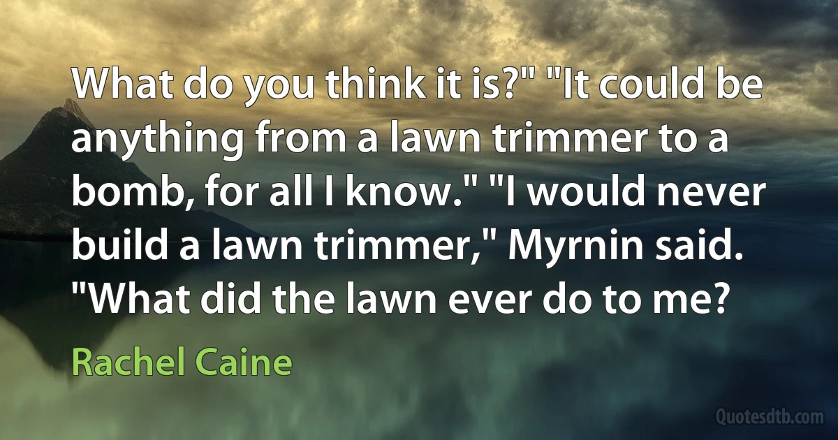 What do you think it is?" "It could be anything from a lawn trimmer to a bomb, for all I know." "I would never build a lawn trimmer," Myrnin said. "What did the lawn ever do to me? (Rachel Caine)