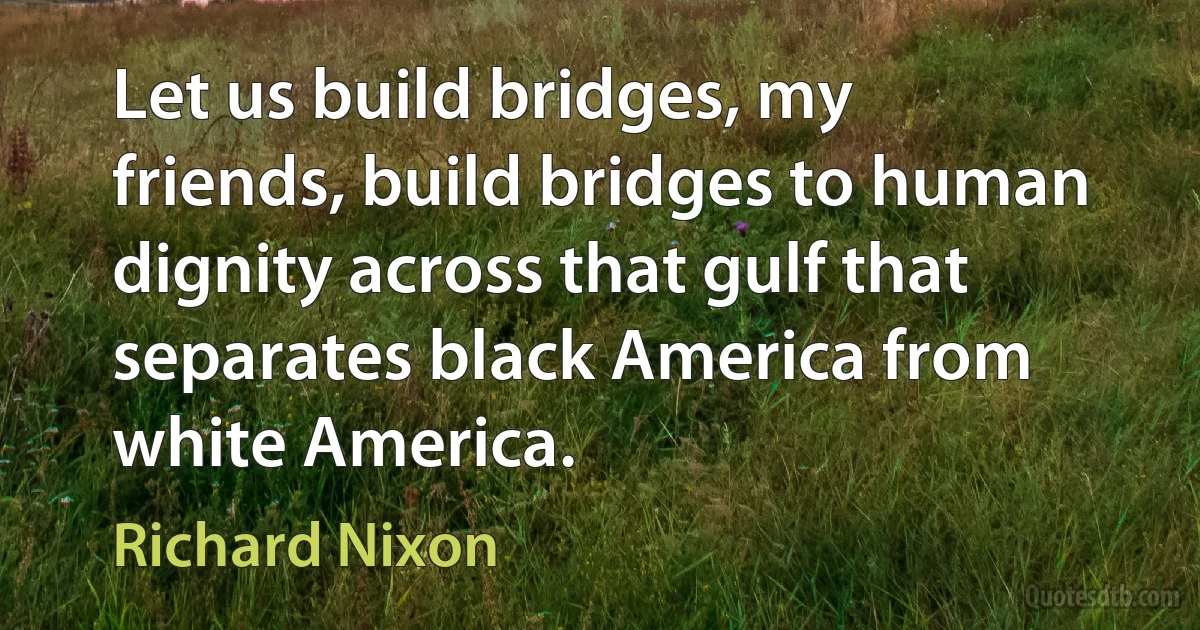 Let us build bridges, my friends, build bridges to human dignity across that gulf that separates black America from white America. (Richard Nixon)