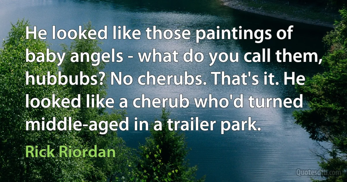 He looked like those paintings of baby angels - what do you call them, hubbubs? No cherubs. That's it. He looked like a cherub who'd turned middle-aged in a trailer park. (Rick Riordan)