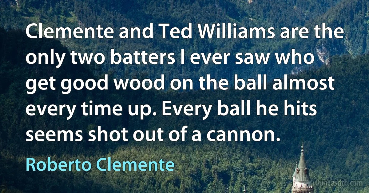 Clemente and Ted Williams are the only two batters I ever saw who get good wood on the ball almost every time up. Every ball he hits seems shot out of a cannon. (Roberto Clemente)