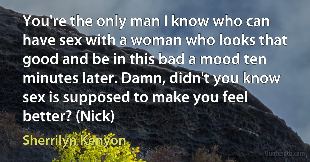 You're the only man I know who can have sex with a woman who looks that good and be in this bad a mood ten minutes later. Damn, didn't you know sex is supposed to make you feel better? (Nick) (Sherrilyn Kenyon)