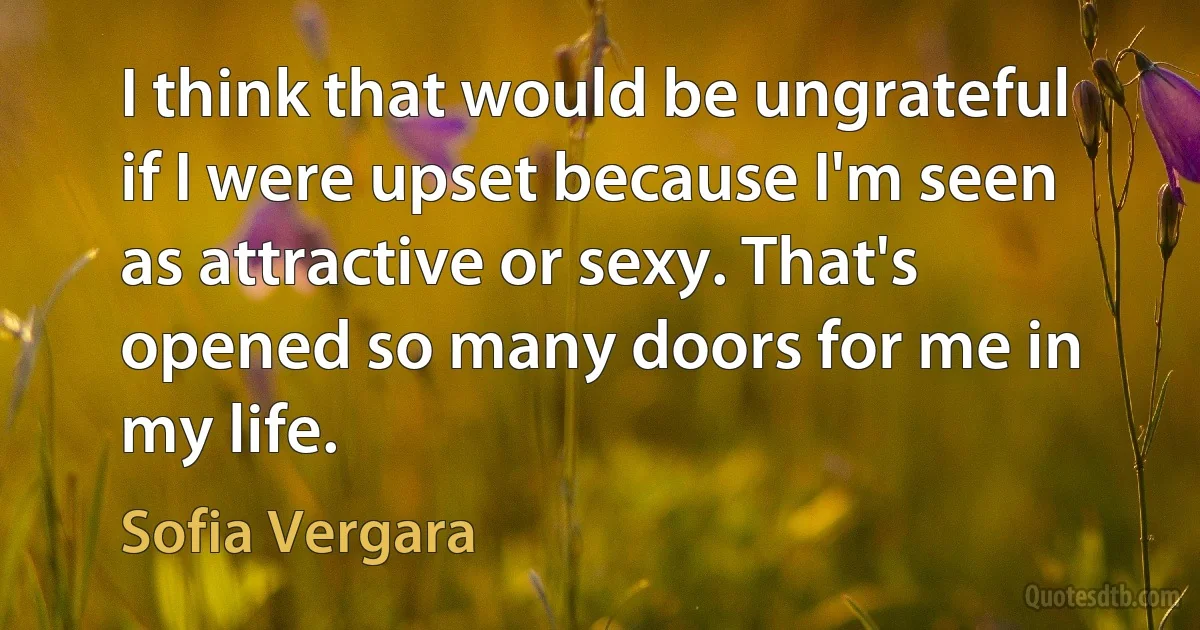 I think that would be ungrateful if I were upset because I'm seen as attractive or sexy. That's opened so many doors for me in my life. (Sofia Vergara)