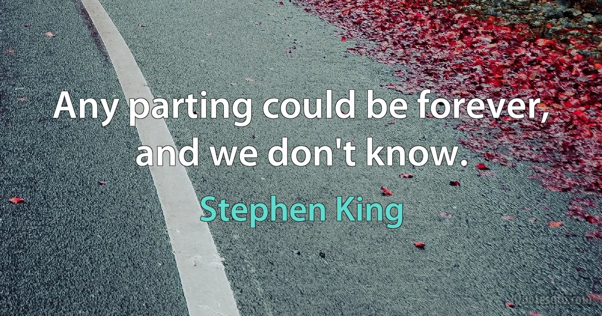 Any parting could be forever, and we don't know. (Stephen King)