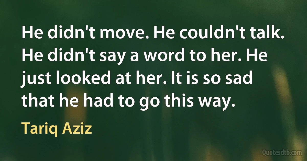 He didn't move. He couldn't talk. He didn't say a word to her. He just looked at her. It is so sad that he had to go this way. (Tariq Aziz)