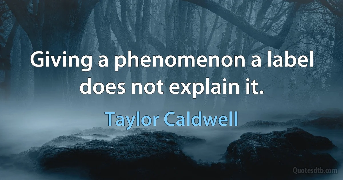 Giving a phenomenon a label does not explain it. (Taylor Caldwell)