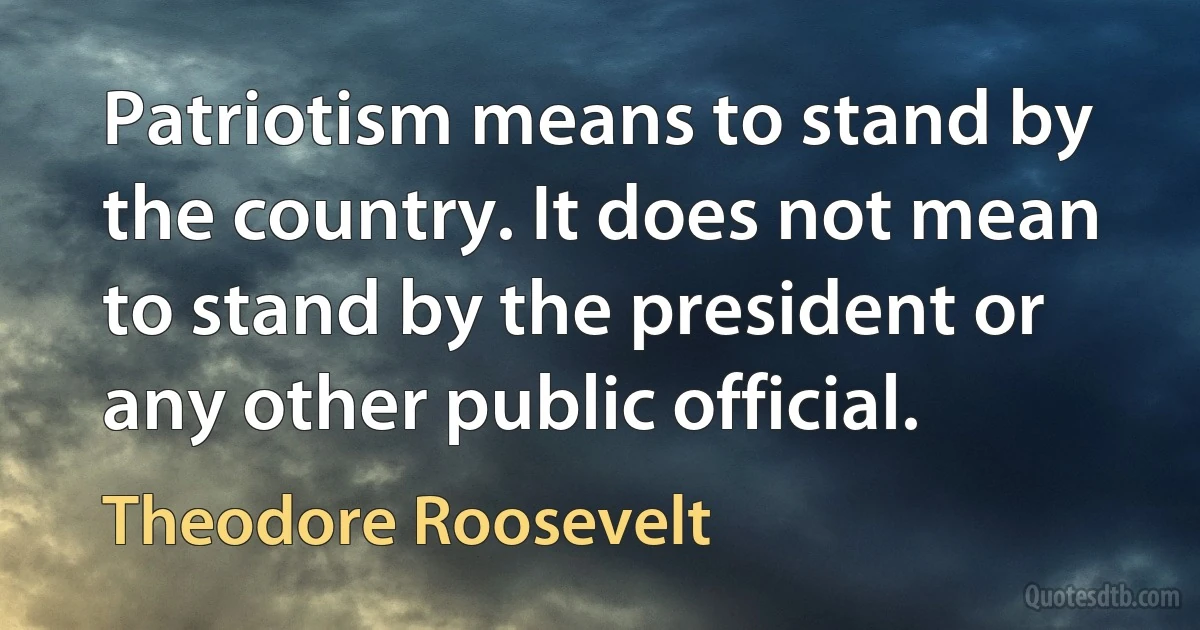 Patriotism means to stand by the country. It does not mean to stand by the president or any other public official. (Theodore Roosevelt)