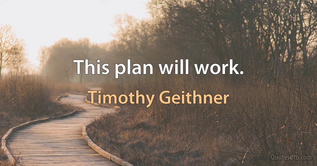 This plan will work. (Timothy Geithner)