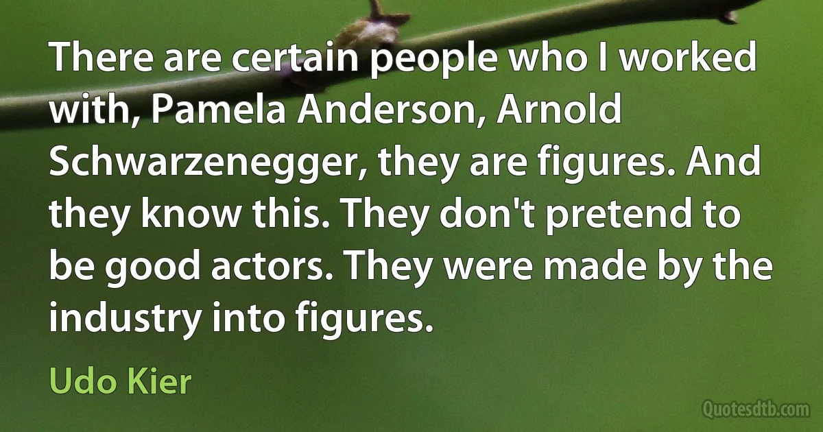 There are certain people who I worked with, Pamela Anderson, Arnold Schwarzenegger, they are figures. And they know this. They don't pretend to be good actors. They were made by the industry into figures. (Udo Kier)