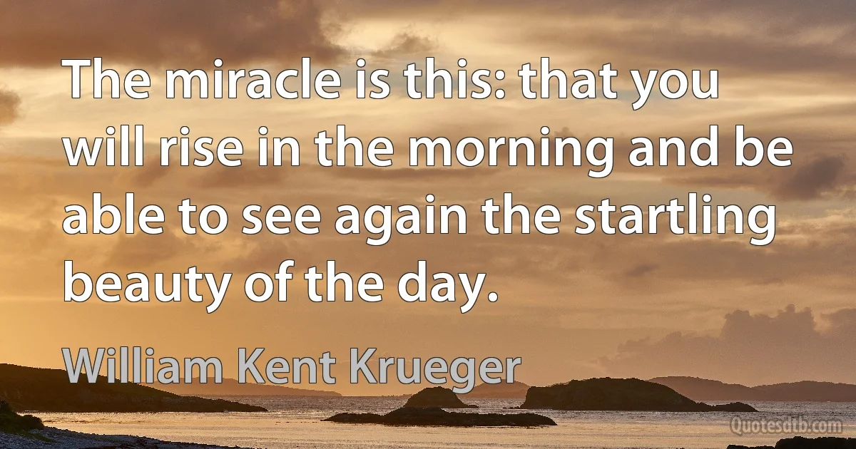 The miracle is this: that you will rise in the morning and be able to see again the startling beauty of the day. (William Kent Krueger)