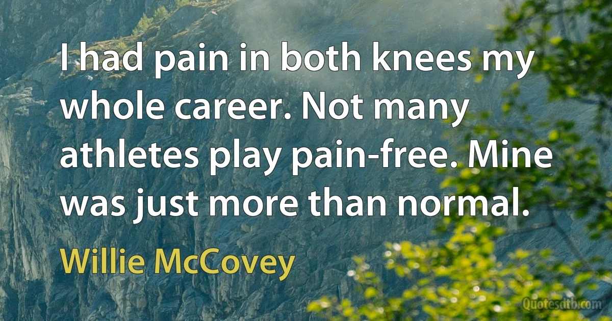 I had pain in both knees my whole career. Not many athletes play pain-free. Mine was just more than normal. (Willie McCovey)