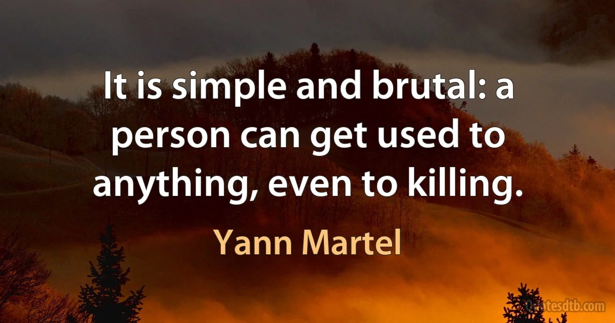 It is simple and brutal: a person can get used to anything, even to killing. (Yann Martel)