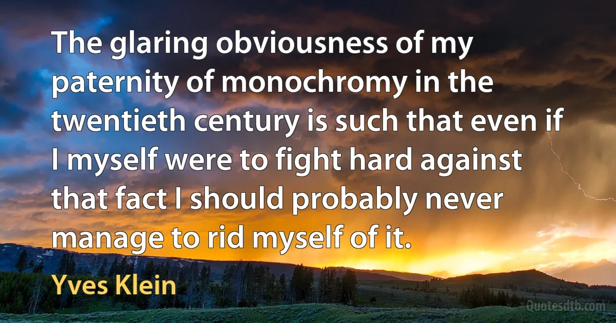 The glaring obviousness of my paternity of monochromy in the twentieth century is such that even if I myself were to fight hard against that fact I should probably never manage to rid myself of it. (Yves Klein)