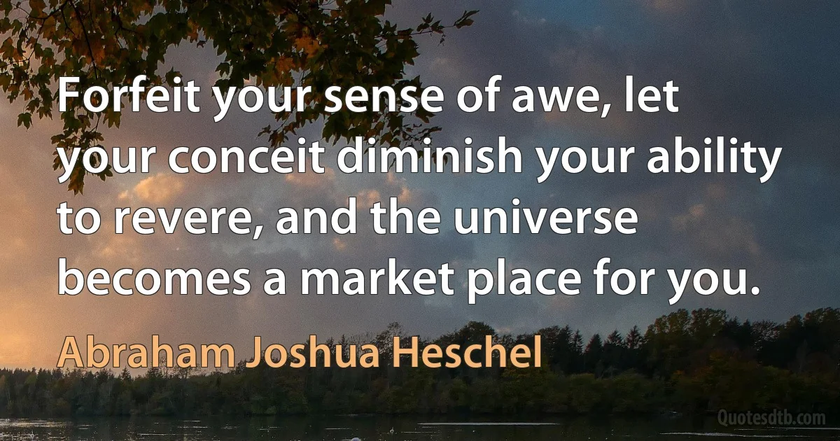 Forfeit your sense of awe, let your conceit diminish your ability to revere, and the universe becomes a market place for you. (Abraham Joshua Heschel)